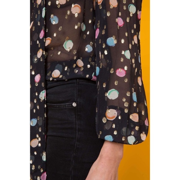 RIXO Moss Tie Neck Blouse in Sequin Watercolour Spot Black Pastel, XS - Picture 5 of 16